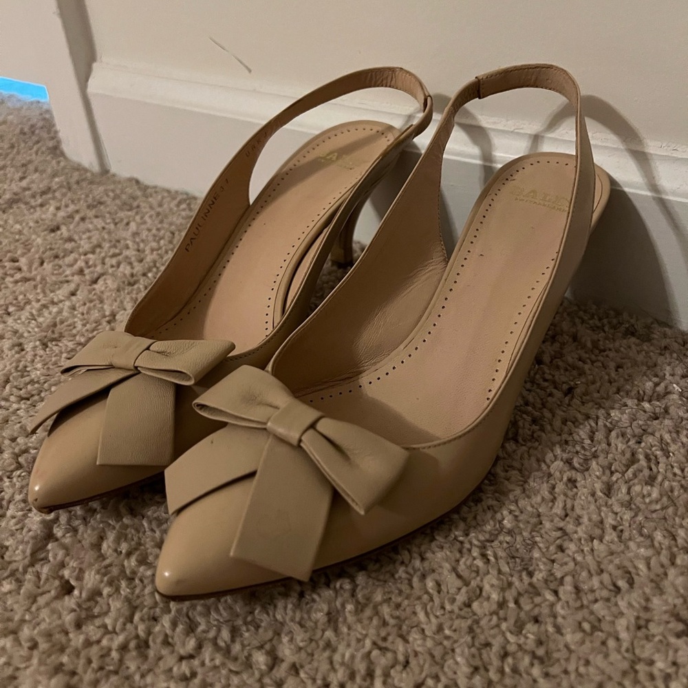 Bally Tan Slingback Heels with Kitten Heel